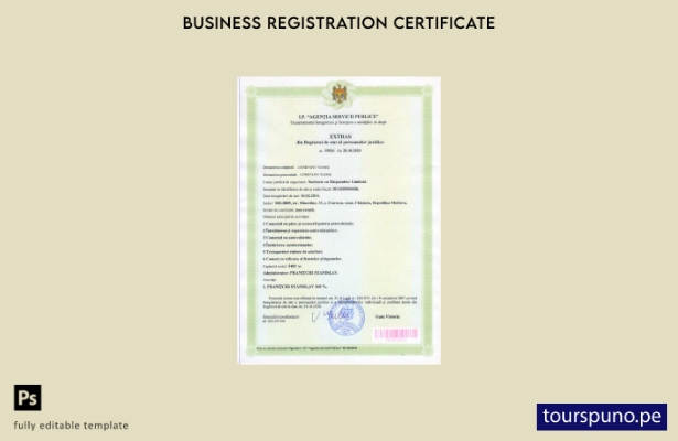 Plantilla de certificado de incorporación de Moldavia lista para imprimir